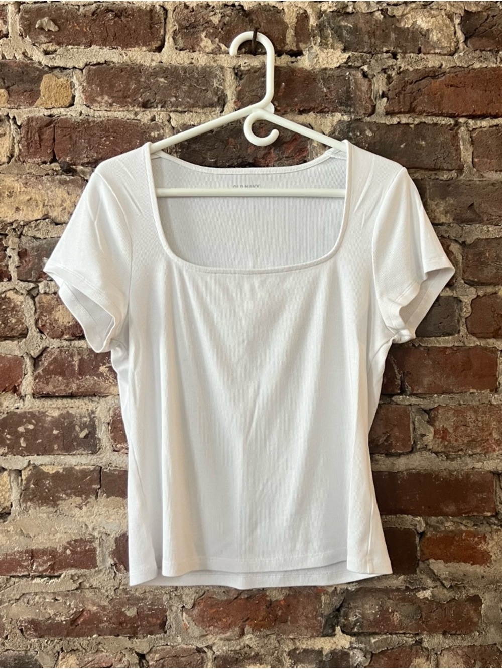 Old Navy White Short Sleeve Square Neck Ribbed Tee